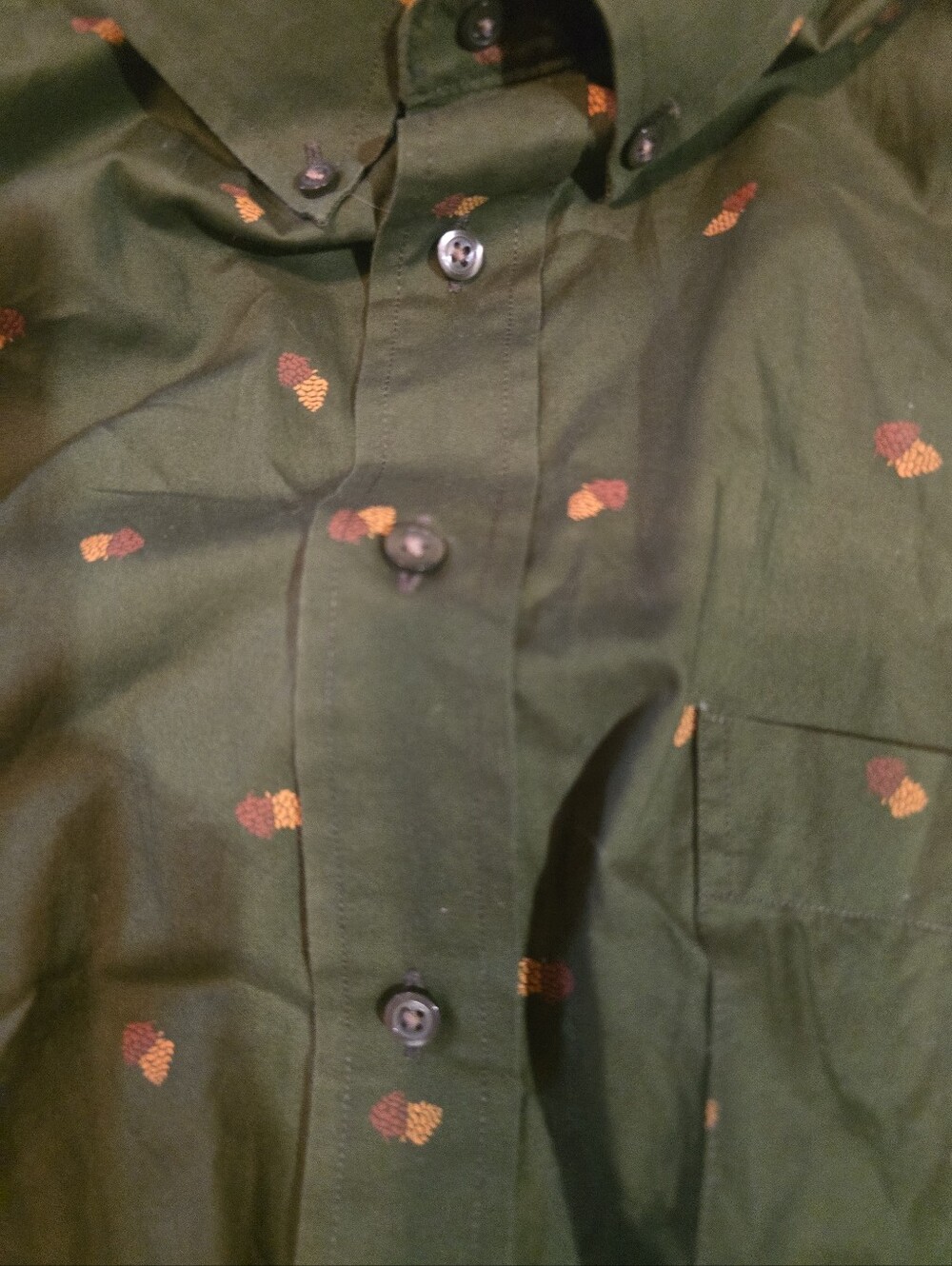 Paul Fredrick Olive Green Button-Down with Gold Leaf Print - Picture 3 of 4